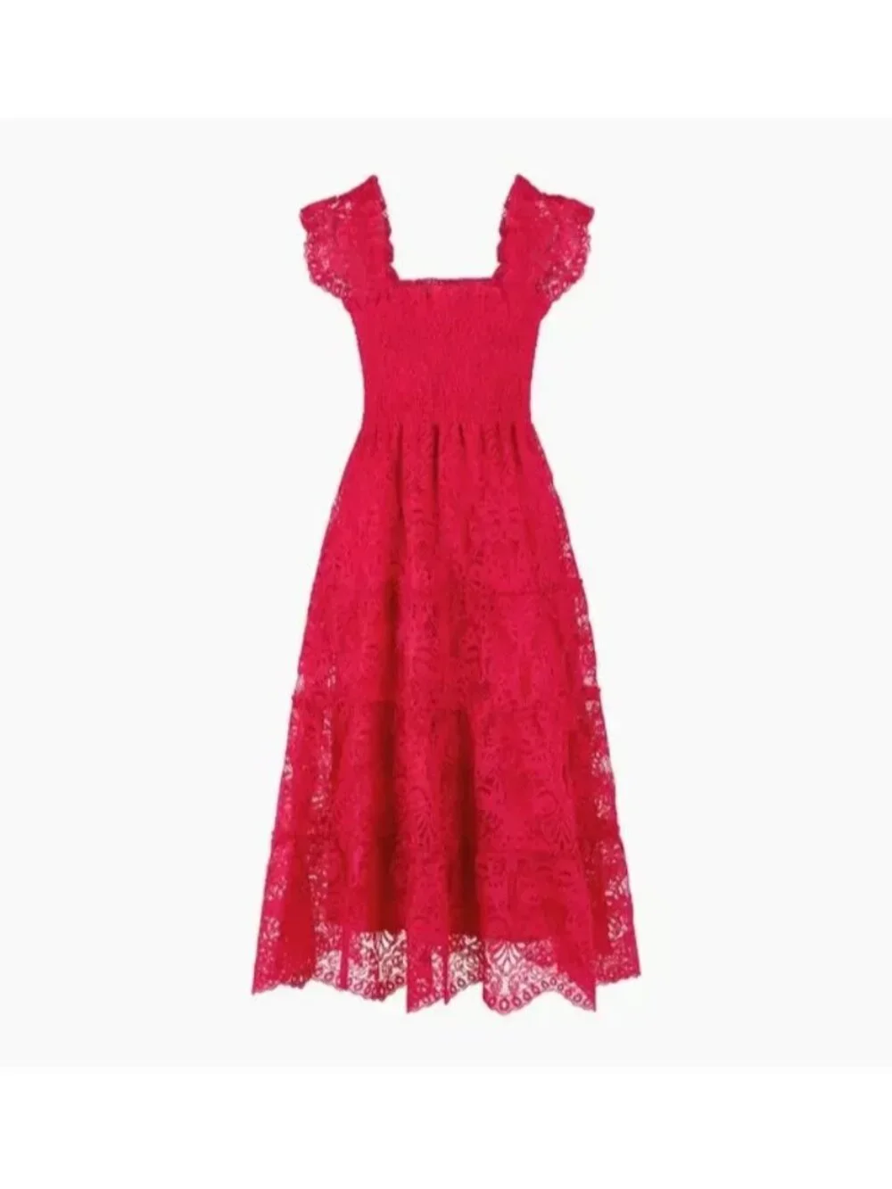 NWT Hill House Ellie Nap in Cerise Red Lace Smocked Midi Dress S - Picture 2 of 8